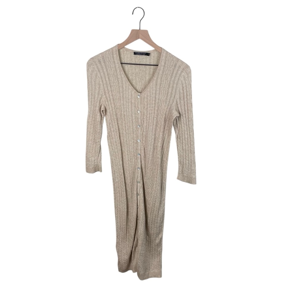 Peruvian Connection Button Front Cable Knit Sweat… - image 1